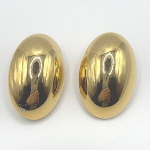 Vintage Monet Gold Tone Oval Dome Clip On Earrings Jumbo Retro READ